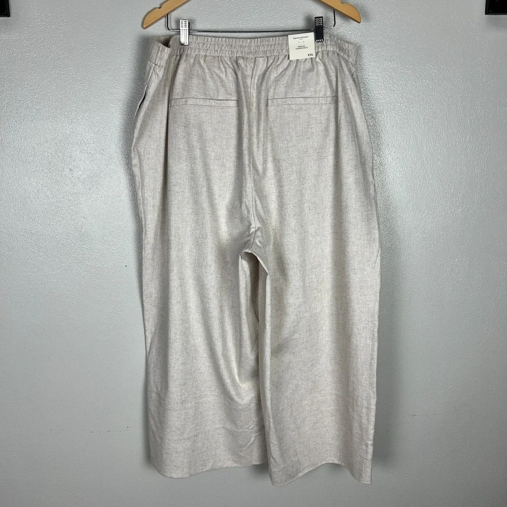Banana Republic Wide Leg Cropped Pants Womens XXL Beige Linen Cotton Pull On New
